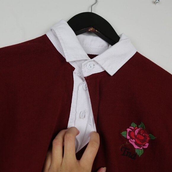 Aritzia Tna Covenham Long Sleeve T-shirt Embroidered Burgundy Red Size XS - Picture 8 of 13